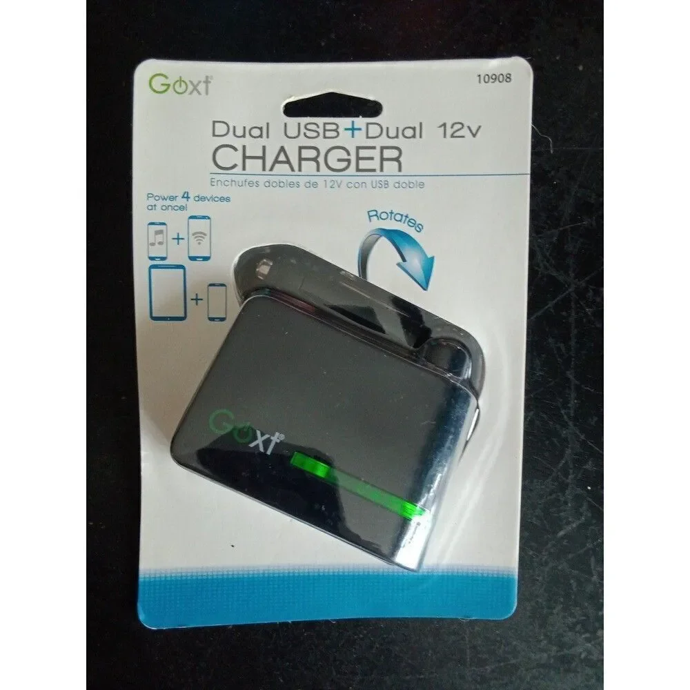 Car Charger Dual USB + Dual 12v Powers 4 Devices at once